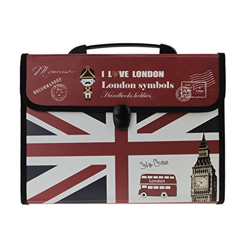 StarsourceA4 Size Plastic 13 Compartments File Document Letter Organizer Holder Expending File Hand Bag with Flap Cover,London Style