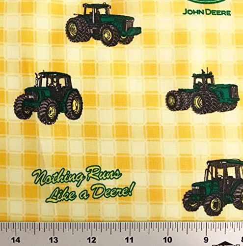1 Yard - "Nothing Runs LIke a Deere" John Deere Tractor on Yellow Plaid Cotton Fabric - Officially Licensed (Great for Quilting, Sewing, Craft Projects, Throw Blankets & More) 1 Yard X 44"