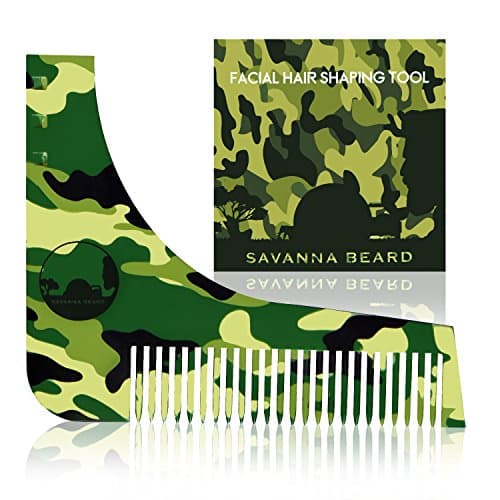 SAVANNA BEARD Beard Styling &amp; Shaping Template Comb Tool with Beard Shaper Guide for Perfect Shaving Symmetry - Use with Beard trimmer/Razor to Style Beard &amp; Facial Hair - Men gift (Camo Jungle)