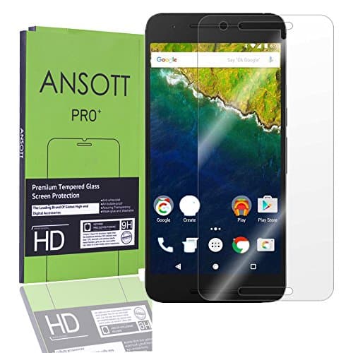 (2 Pack) Nexus 6P Screen protector[CutOut for Proximity Sensor],ANSOTT Nexus 6P Tempered Glass Screen Protector,0.26mm 9H Hardness Featuring Anti-Scratch, Anti-Fingerprint, Bubble Free
