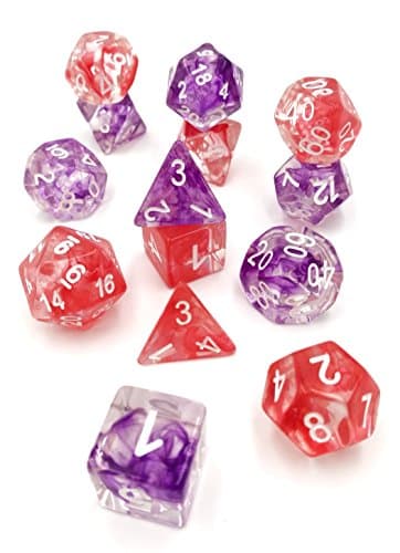 2 x 7-Die DND Dice Sets Polyhedral Gaming Dice for Dungeons and Dragons Role Playing Game including Dice Bags (Nebula Purple, Nebula Red )