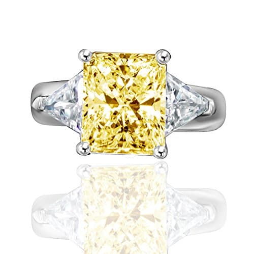 Diamond Veneer 3.5 CT. Radiant Rectangular Classic wide shank ring triangular sides simulated diamond (Canary, 8)