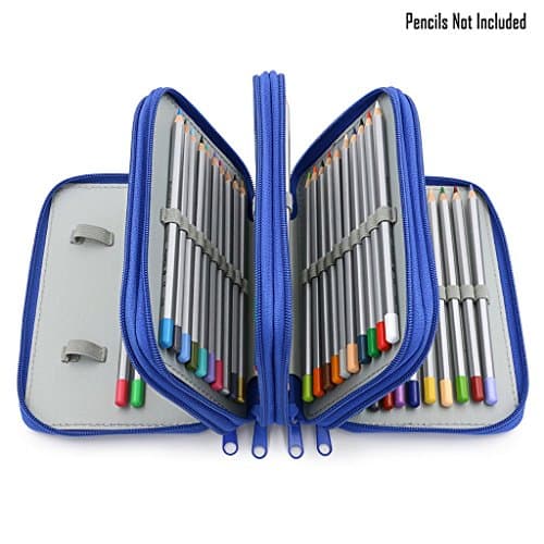 CONBEE 72 Inserting Large Capacity Multi-layer Pencil Case Pouch for Colouring Pens and Pencils (Pencils Not Included) (Blue)
