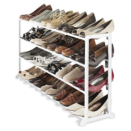 Durable White Resin Frame Home Office Dorm Room Under Most Hanging Clothes 20 Pairs of Shoes Rack Floor Shoe Stand