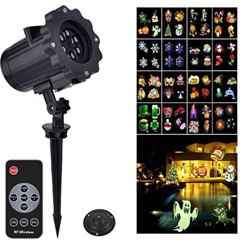 2017 New Christmas Projector light 60ft RF Remote High Brightness 16 Rotating Slides Lamp Multicolor Waterproof Landscape Projection Lighting for Christmas Halloween Holiday Party Decoration …