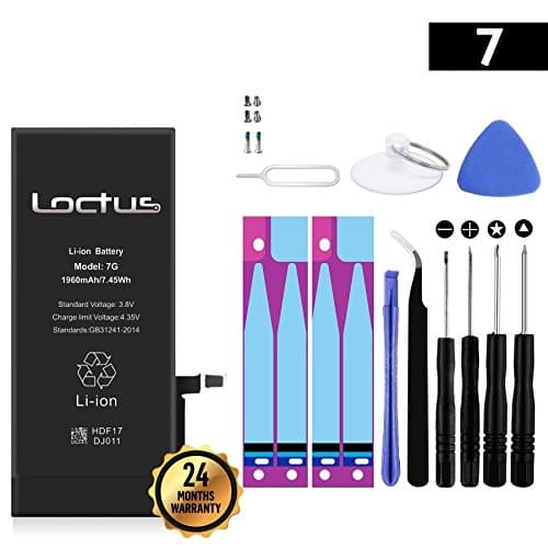 1960mAh Battery for iPhone 7 with Complete Replacement Tool Kit, Adhesive Tape and Instructions Included by LOCTUS. 24 Months Warranty