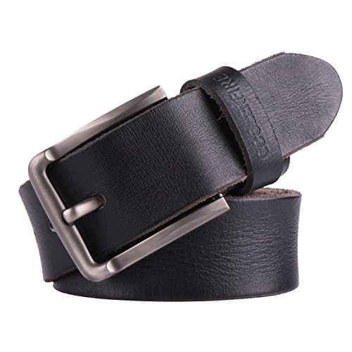 Men's Premium Solid Thick Full Grain Leather Belt Great Gift Box (105CM, BLACK)