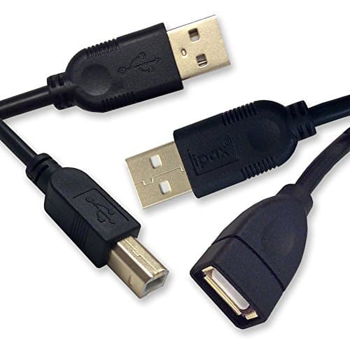 Ipax 21Ft Extra Long Gold Plated Hi-Speed Cable for Printer Scanner Copier Projector with Ferrite Core [ 6ft Interface Plug + 15Ft USB Extension Cord ]