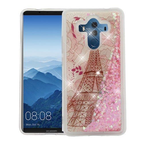 HUAWEI MATE 10 PRO Case, Casey Case, [Sparkle Bling] [Flowing Liquid Quicksand Glitter Sand] Protective Hybrid TPU Bumper Back Cover (Eiffel in Glitter)