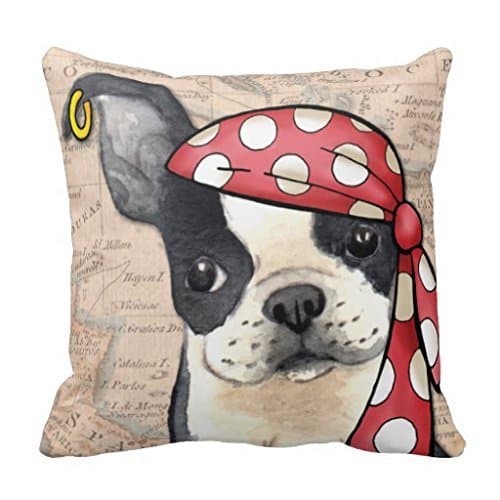 Boston Terrier Pirate Throw Pillow Case
