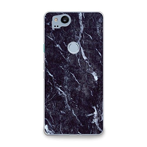 CasesByLorraine Compatible with Google Pixel 2 Case, Black Marble Print Flexible TPU Soft Gel Protective Cover for Google Pixel 2 5.0" (2017)