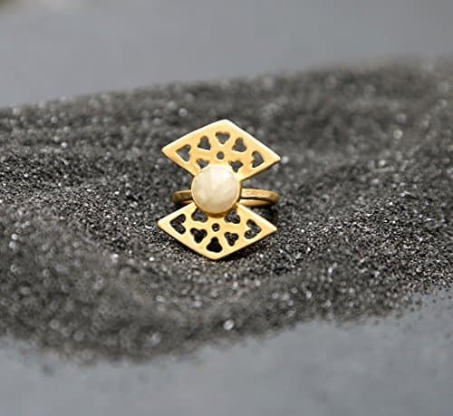 Handmade Disgner 14K Gold Plated Statement Ring,Tringle Ring with White Sapphire Gemstone