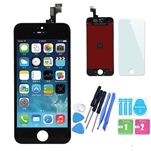 LLLccorp LCD Display Touch Digitizer Frame Assembly For iPhone 5S with Repair Tools And Glass Screen Protector (iPhone 5S Black)