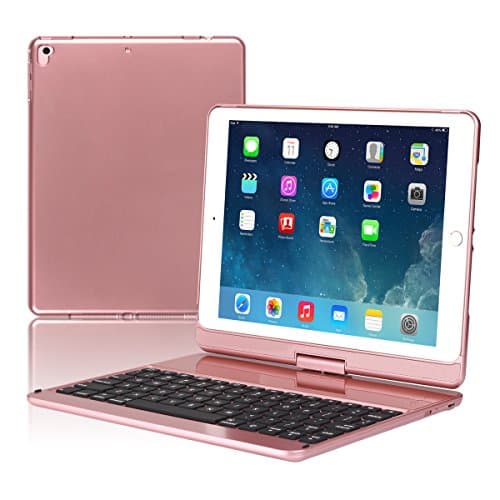 Koch Creative iPad 9.7 2017 Bluetooth keyboard Case Smart Backlit 360 Degree Rotatable (Rose Gold)