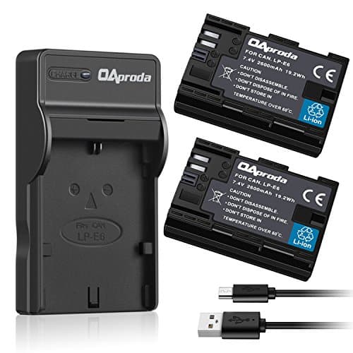 OAproda 2 Pack LP-E6 Battery and Rapid Micro USB Charger for Canon LP-E6N Batteries and Canon EOS 5D Mark II, 5D Mark III, 5DS, 5DS R, 6D, 60D, 60Da, 7D, 70D, 80D Cameras