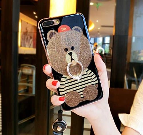 iPhone 8 Plus Case Bling Diamond,Auroralove iPhone 7 Plus Case Cute Bear Luxury Soft TPU iPhone 7 Plus Case with Ring Stand for Girls Women(Red)