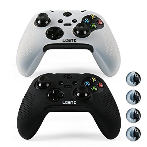 LZETC(TM) Silicone Case for XBOX One Controller - 2 Pack Combo for Microsoft Xbox 1 Wireless Gamepad ( with Matching Thumb Grips), Bicolor Black White