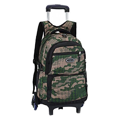 Camo Print Boys Rolling Backpack for School Elementary Bookbags on 6 Wheels, School Bags for Boys with Wheels