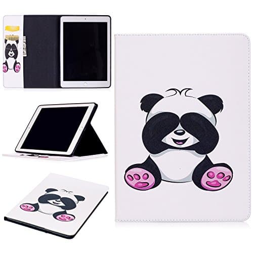 iPad 9.7 inch 2018/2017 Folio Case - LaoTzi[Corner Protection] Cute Cartoon Premium PU Leather Slim Fit Smart Stand Cover for Apple iPad 6th/5th Gen, iPad Air 1/2 - Panda