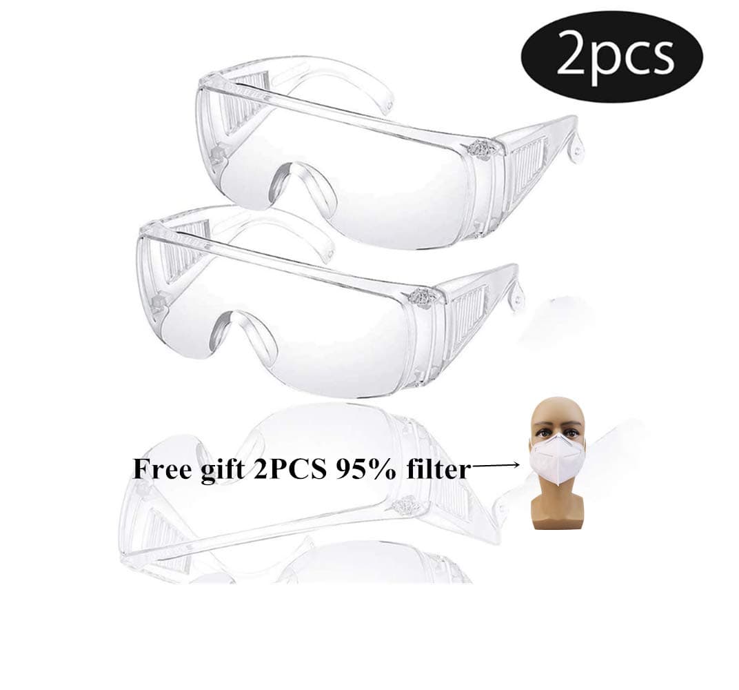 Protective Safety Goggle, 2PCS Clear Goggles Against Liquid Splash Dust-Proof Breathable Laboratory Dustproof Glassess Clear Lens Wide-Vision Unisex Eye Shield Spectacles