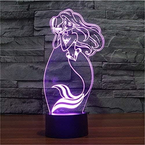 Creative 3D Mermaid Night Light 16 Colors Changing Remote Control USB Power Touch Switch Decor Lamp Optical Illusion Lamp LED Table Desk Lamp Children Kids Christmas Brithday Gift