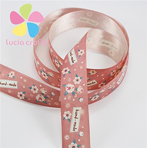 25mm "hand made" Patchwork Polyester Printed Satin Ribbon (Bean paste red 2y)