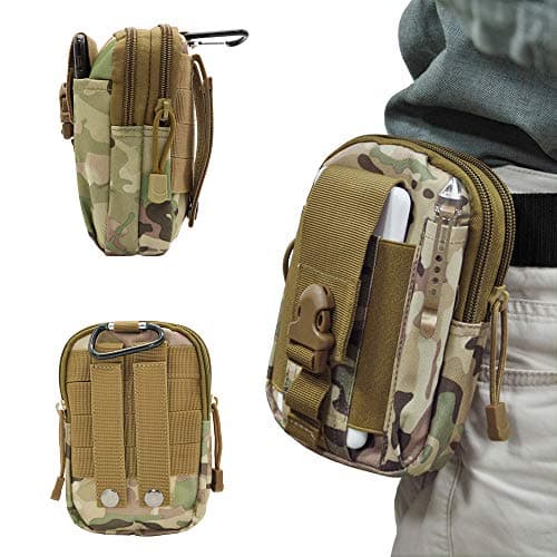 8bees Tactical Molle Pouch Multi-Purpose Compact EDC Utility Gadget Belt Waterproof Nylon Camo Bag with Cell Phone Pack Gear Tools Organizer
