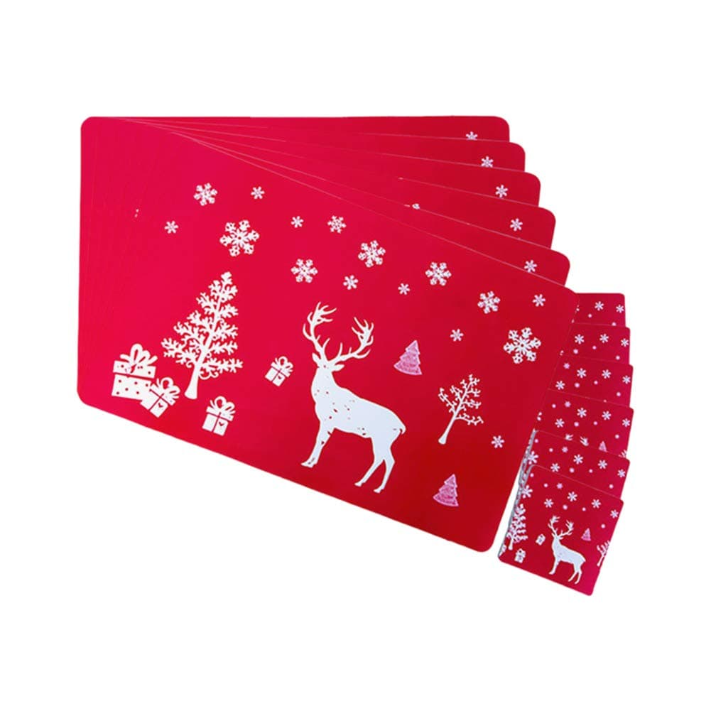 CFPacrobaticS 12Pcs Christmas Elk Tree Fork Bowl Placemat Coaster Cup Pad Mat Dinner Heat Insulation Coffee Tableware Decor Party Wedding Supply (Red Christmas Elk)