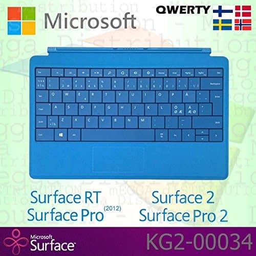 Microsoft Surface RT / Pro (2012) / 2 / Pro 2 Type Cover Scandinavian QWERTY Keyboard with Backlit Keys - Cyan - OEM Boxed (No Retail Packaging)