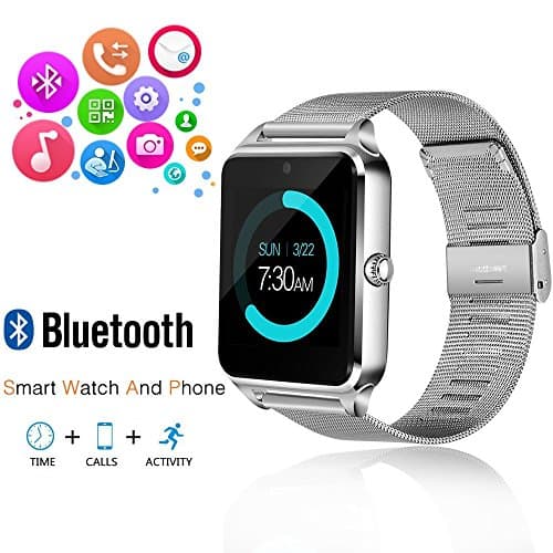 Wearable Bluetooth Touch Screen Smart Watch with Camera and SIM Card Slot for Android Samsung HTC LG SONY (Full Functions) IOS iPhone 5 / 5s / 6 / 6plus / 7(Partial functions) FENGZHAO FZ09 (Silver)