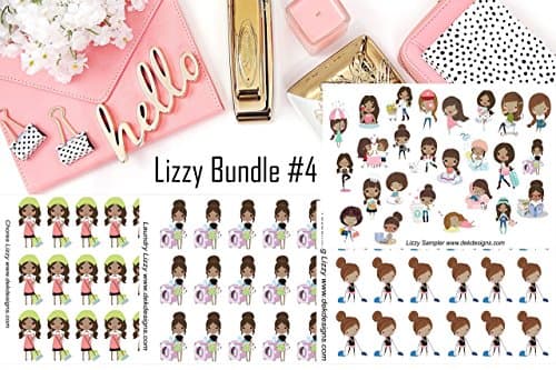 Lizzy Bundle #4DS Sticker Sheets , Planner Stickers, printed on matte sticker paper and kiss cut. Just peel and stick.