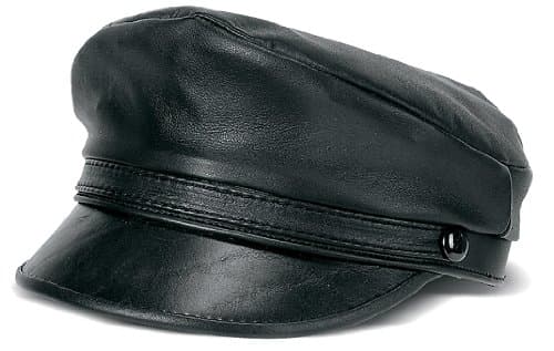 Carroll Leather Flat Top Cap (Black, Medium)