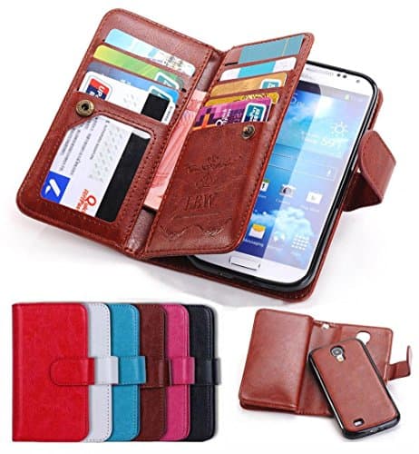 S4 Case, Galaxy S4 Case, Liberwill Wrist Strap Flip Folio Cover [ Magnetic Detachable ] PU Leather Wallet 9 ID Credit Card Pockets Case For Samsung Galaxy S4 I9500 w/ Screen Protector Brown