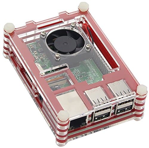 Guhui Clear Acrylic Case for Raspberry pi 3 Model B,Pi 2 with Fan 9 Layer ( red )
