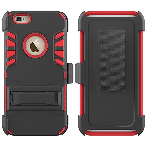 iPhone 6S / 6 Case,ARMORCOO(TM) Heavy Duty Dual Layer Rugged Shockproof Protective Case Cover with Rotating Kickstand Swivel Belt Clip Holster for Apple iPhone 6S / iPhone 6 4.7 inch (Red)