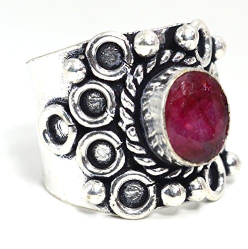 Kala Jewels Sterling Silver Plated Died Ruby Ethnic Ring Size 8.5 US