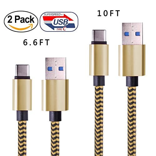 Braided usb c cable usb c cable, Roseking(2PACK 6.6ft/ 2M+10FT/3M)Braided Fast Charger Cord for New Macbook, LG G6 ,Google Pixel, Nexus 6P, Nintendo Switch, Samsung Galaxy S8+ lg g5 and More (Glod)