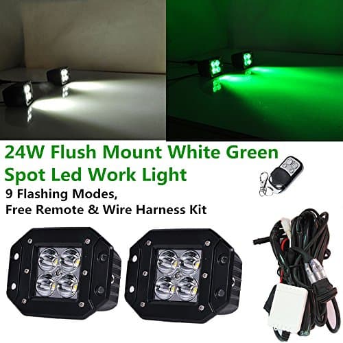 IOV LIGHT 24w Flush Mount Spot Beam Led Cubes White Green Flash 9 Different Flashing Modes by Wireless Remote Led Strobe Light free 4 Meters Wire Harness