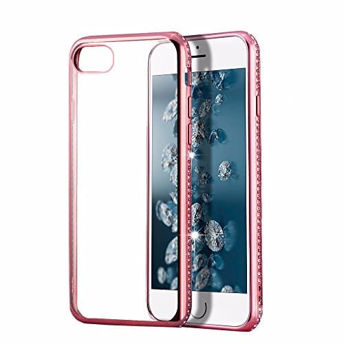 DANET iPhone 6/ 6S Case with Gold Plated Frame with Diamonds Soft TPU Case Clear Bling Crystal Glitter Rhinestone Cover for iPhone 6/ 6S (Rose Gold)