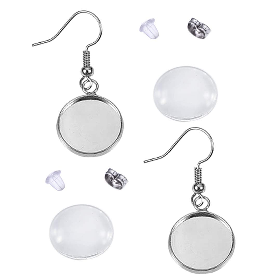 20 Pcs Earring Wire Hooks with 14mm Cabochon Settings,20 Pcs Glass Cabochons,40 Pcs Earring Backs,DIY Jewelry Making (Fit 14 mm Cabochons)