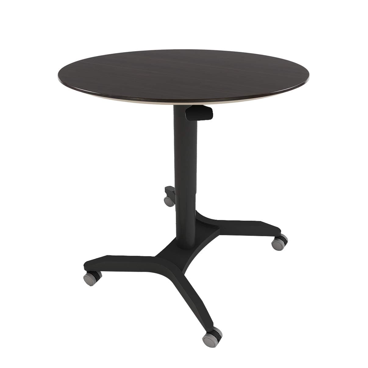 Sunon Pneumatic Round Rolling Table Cart for Height Adjustable Sit to Stand Mobile Desk in Dia 32 inch (Dark Walnut)