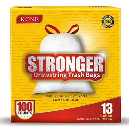 KONE Tall Kitchen Drawstring Trash Bags Strong Plastic Garbage Bag 13 Gallon - 100 Count