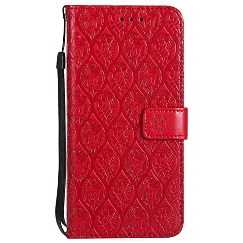 ARSUE Galaxy S9+ Plus Case, Soft Inner Flip Folio [Kickstand Feature] PU Leather Wallet Mandala Rattan Floral Flower Embossed Case with ID&Credit Card Pockets for Samsung Galaxy S9+ Plus,Red