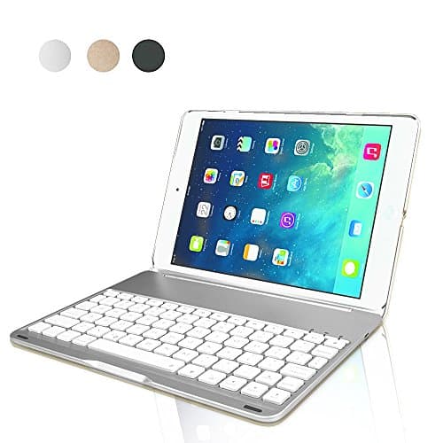 Bluetooth Wireless Keyboard Case, Wisdoman Hard Plastic Shell Case with Bluetooth Keyboard for Apple iPad Air 2 Keyboard Case Flip Cover 7 Colors Backlight Slim Lightweight for iPad 6 - Silver