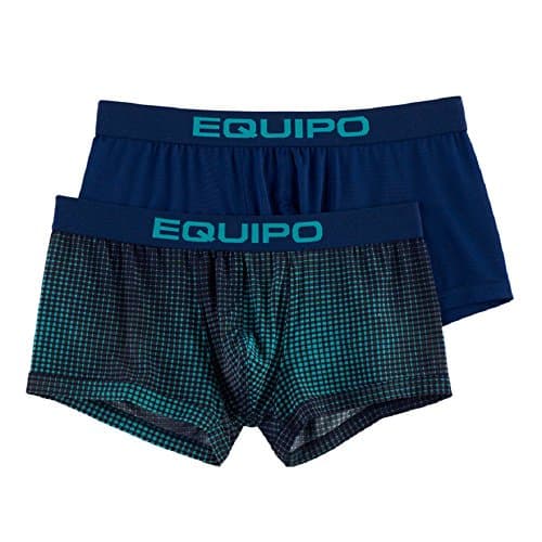 Equipo 2 Pack Microfiber Brazilian Trunks Performance Stretch (Medium, Green Squares &amp; Blue)