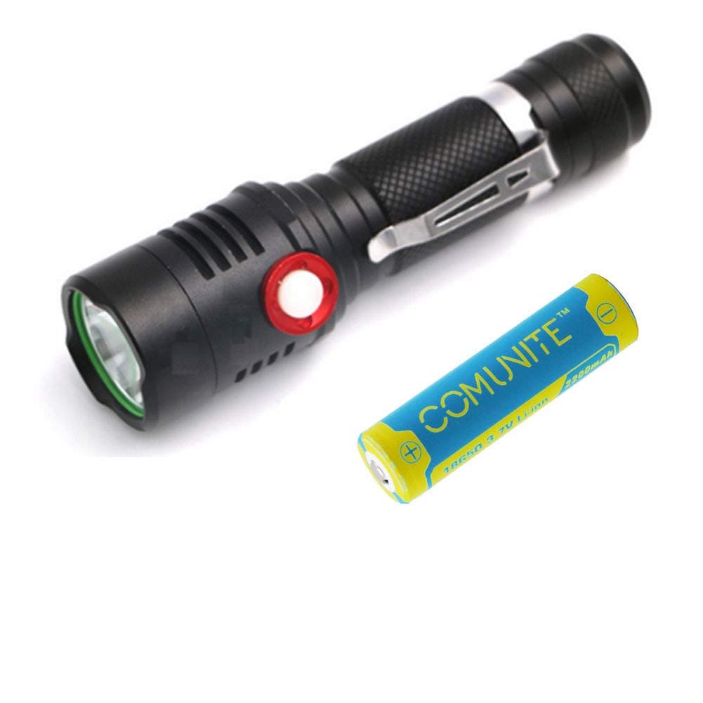 Comunite HT-USB Flashlight, Chargeable LED Torch 800 Lumens, 18650 Battery (Included), 3 Modes High/Strobe/Gradually Darken for Indoors and Outdoors (Camping, Hiking, Cycling and Emergency Use)
