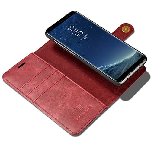 Samsung Galaxy S8 Wallet Case [Folio Style] [Stand Feature] Slim Magnetic Samsung Galaxy S8 Back Case [Removable] Protective Leather Flip Cover with Card Slot + Side Pocket [Snap Button] [Dark Red]