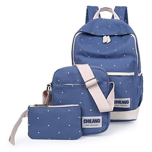 Aseun New Preppy Style Three Piece Wave Canvas Students Backpack Women Backpack Travel Bags