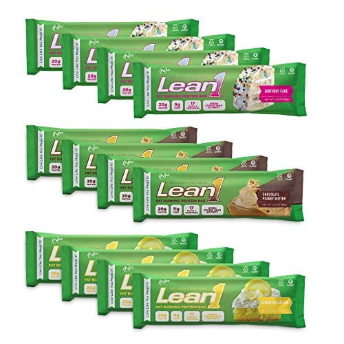 Lean 1 Protein Bars Variety Pack Bundle 3 flavors Birthday Cake, Chocolate Peanut Butter, and Lemon Dream Cake. (12 total bars)
