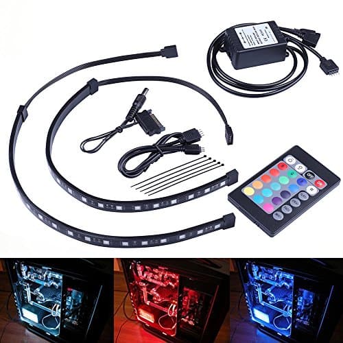 LEDdess Full Kit RGB LED Strip Computer Lighting via Magnet with 24 key Remote Controller for Desktop Computer Case Mid Tower Full Tower (5050 SMD 2pcs 18leds 30cm, R Series)